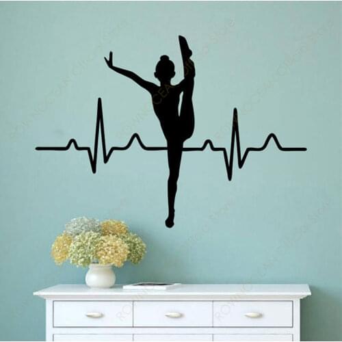 Gymnast Heartbeat Wall Sticker Vinyl Home Decor Girls Room Bedroom Sport Studio Gym Decals Self-adhesive removable Murals 4844