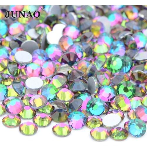 JUNAO SS6 10 12 16 20 30 Green Flame Color Glass Crystal Rhinestones Glitters Non Hotfix Strass Gems Nail Stones DIY Handicraft