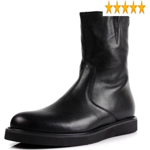 Quality Mens Boots High Side Zip Winter New Fashion Black Plus Size Male Casual Shoes Round Toe British Motorcycle Biker