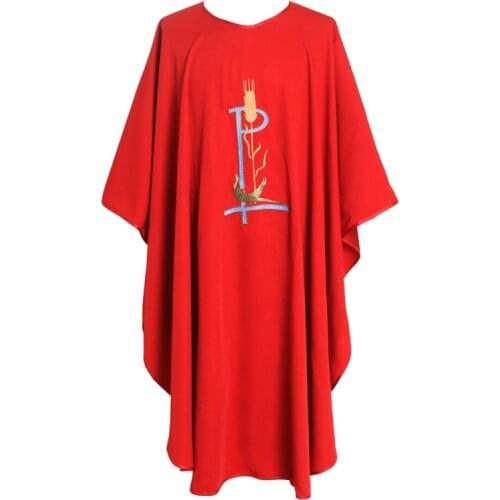 Holy Red Priest Chasuble Catholic Church Vestments w Bird Wheat Embroidery