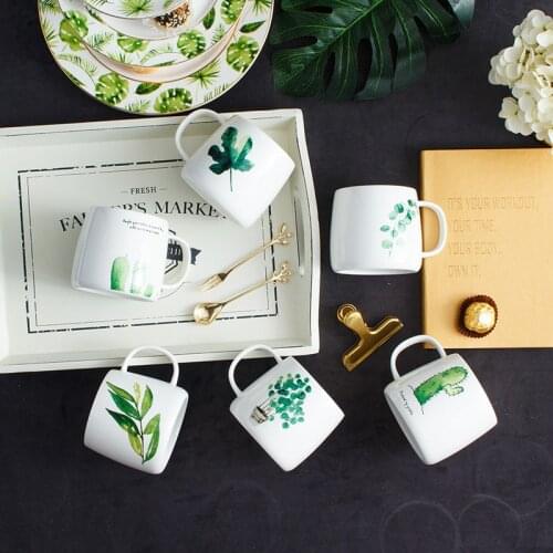 Green Plant Leaves Coffee Mug Creative Ceramic Milk Mug Tea Cups Porcelain Juice Cup Office Travel Mug Gifts Cups And Mugs