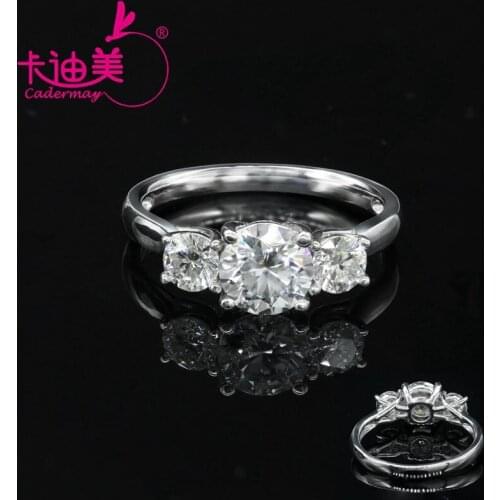 CADERMAY S925 Moissanite Ring 6.5mm+4mmx2 D VVS1 Round Synthetic Moissanite Wedding Ring Three Stones Design Ring Women Gifts