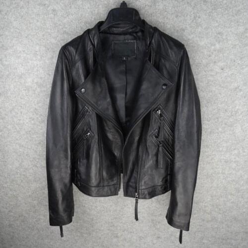 New Brand 2020 Luxury Genuine Jacket Women Black Fashion Slim Motorcycle Biker Sheepskin Real Leather Short Coats Female