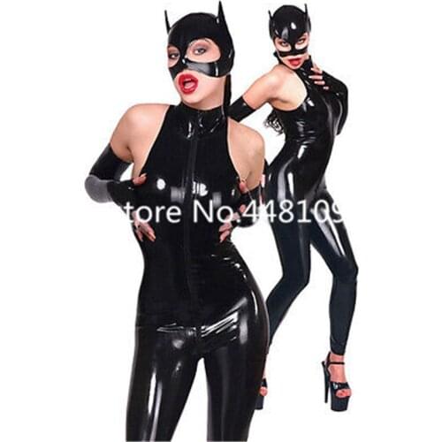 Sleeveless Latex Rubber Catwomen Bodysuit with Mask & Gloves Club Wear Catsuit with Back Zip Sexy Costume zentai exotic apparel