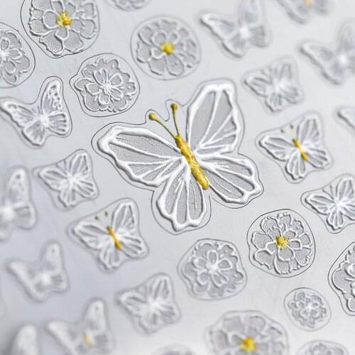 Summer Nail Foils 5D Embossed Small Daisy Butterfly Nail Art Sticker Wings Decals Self-adhesive Manicure Decorations Accessories