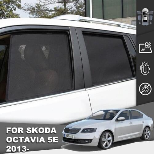 Magnetic Car Sunshade Front Windshield Door Mesh Frame Curtain For Skoda Octavia 5E 2013-2021 Side Window Sun Visor Protector