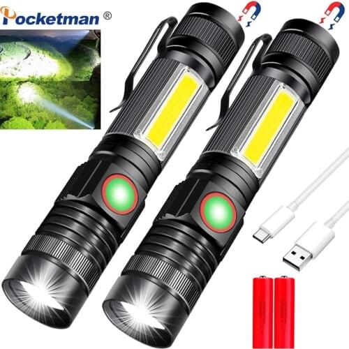 8000LM USB Rechargeable Flashlight Magnetic LED torch Super Bright with Cob Sidelight Waterproof Zoomable Flashlight for Camping