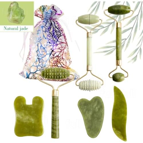 2pcs Jade Massagers For Face Body Gua Sha Scraper Beauty Facial Roller Set Natural Gouache Stone Massage Slimming Skin Care Lift