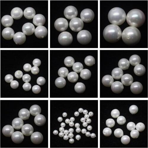 Mini. order is $7!4-16mm White Shell Pearl Round Half Hole Earring Beads 10pcs