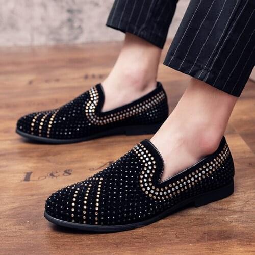 New Arrival Men Glitter Charm Rhinestone Slip-on Oxford Formal Shoes Male Wedding Prom Homecoming Shoes Sapato Social Masculino