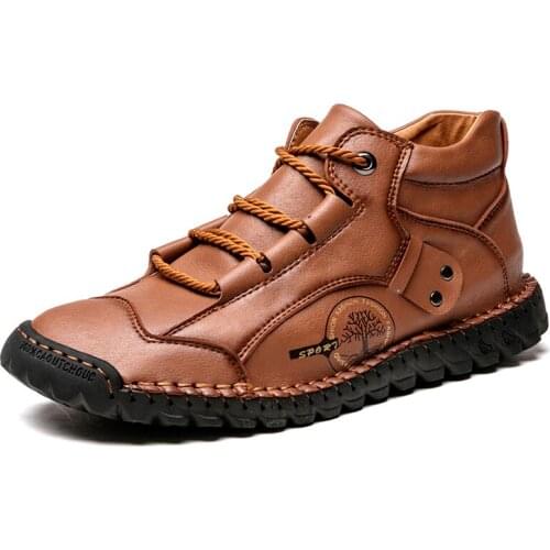 New Autum Boots Men Handmade Leather Sneakers Male Comfortable Designer Botas Hombre For Men Martens Boots Big Size Work Botas