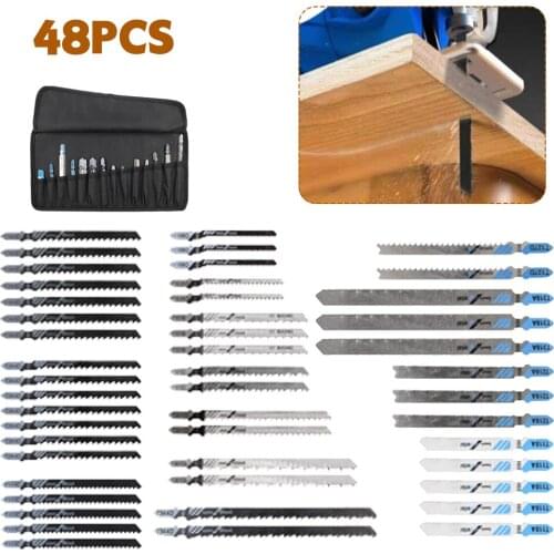 48PCS Curve Set T-Shank Jig Saw Blade with Portable Storage Bag Multi-model Saw Blade Excellent Woodworking Choice