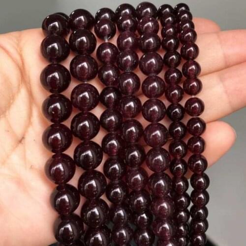 Natural Stone Smooth Dark Red Garnet Chalcedony Jades Loose Beads 15" Strand 6 8 10 12 MM Pick Size For Jewelry Making
