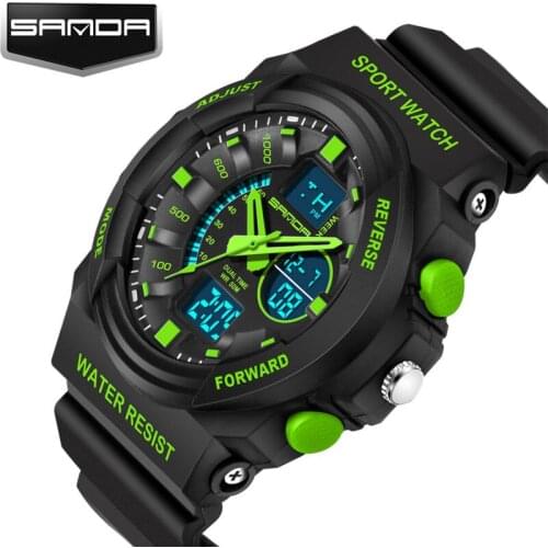 New arrived man fashion casual style rubber dual time army sports waterproof watches for lady dress gift green led watch