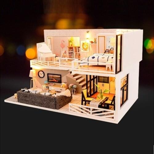 NEW DIY Wooden Dollhouse Kit Miniature With Furniture Piano Modern Loft Casa Cottage Doll House Toys For Girls Christmas Gifts