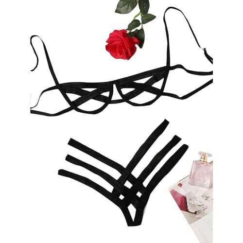 New Sexy Lingerie Set Hollow Out Lace Underwear Women Sleepwear Steel Ring Pajamas Garter Lenceria Sensual Mujer Pijama Black