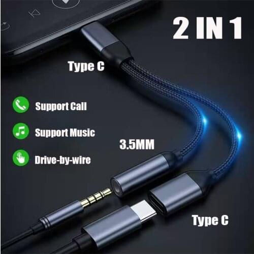Type C to 3.5mm Charge Audio Adapter 2 In 1 USB C Splitter AUX Audio Cable Connector For Samsung S10 Plus Xiaomi Mi 9 Huawei P40