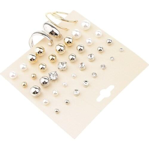 Phenovo 20 Pairs/Pack Assorted Rhinestone Pearl Ball Loop Ring Ear Stud Jewelry for Women Girls Ear Jewelry