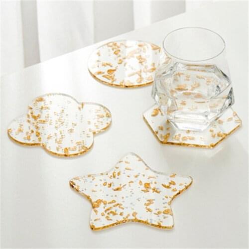 Nordic Ins Style Vintage Gold Foil Acrylic Coaster Heat Pad Star Coaster Kitchen Accessories Table Mat Kitchen Decoration