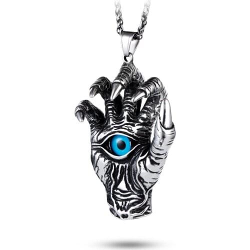 Devils Hand Stainless Steel Steel Pendant Blue Mens Devils Eye Punk Dragon Claw Metal Necklace Wholesale Manufacturers Direct