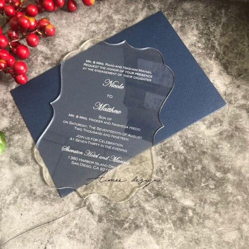 Clear acrylic wedding invitation customized fancy shape with match RSVP card