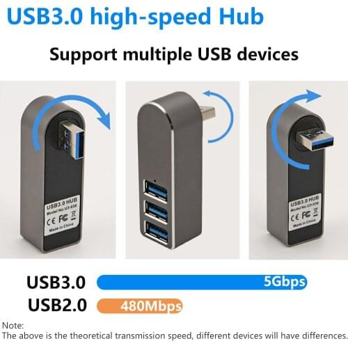 Aluminum Alloy Rotating USB3.0 HUB Splitter USB HUB Splitter 4-Port USB 3.0 HUB Extension