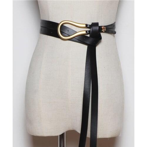 NEW FASHION light gold weight alloy buckle knotted belt solid long waistbands women knot belts soft PU leather body belt coat