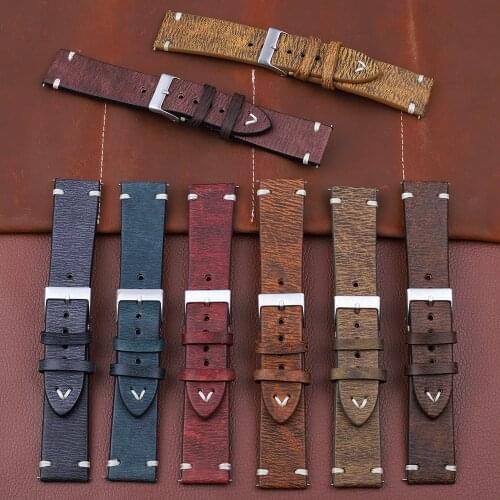 Onthelevel Handmade Retro Watch Band 18 20 22 24mm Leather Watch Strap Black Red Blue Wristband Belt Metal Buckle #B