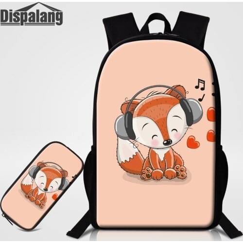 Girl Cute Cartoon Fox Unicorn Pig Printing School Backpacks 2 PCS School Bags Set Pencil Case For Student Womens Travel Bagpack