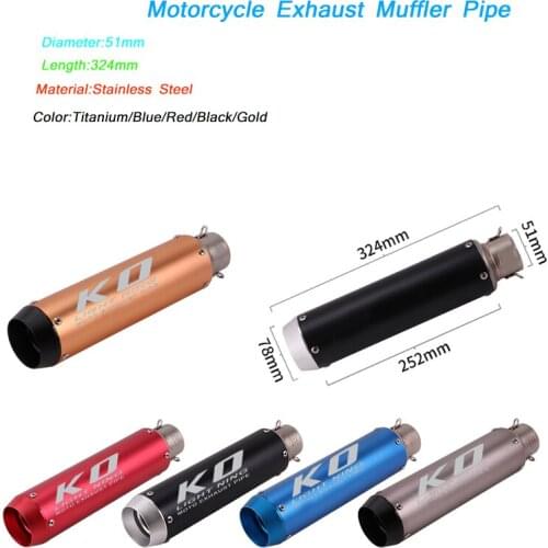 For 38-51mm Exhaust Vent Tip Tubes Removable DB Killer Escape Motorcycle Silencer Baffler System 324mm Stainless Steel Muffler