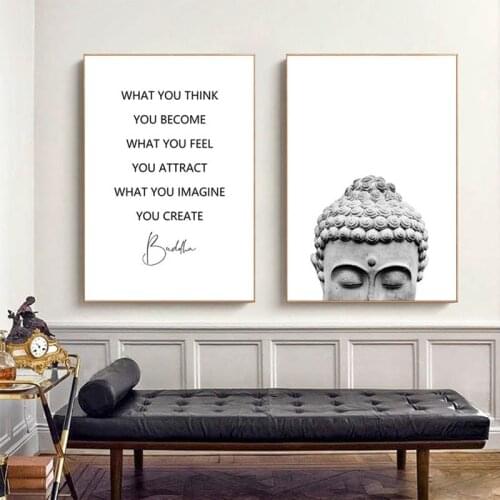 Zen Buddha Head Statue Poster Motivational Quostes Canvas Painting Print Minimalist Modern Art Wall Picture Buddhism Home Decor