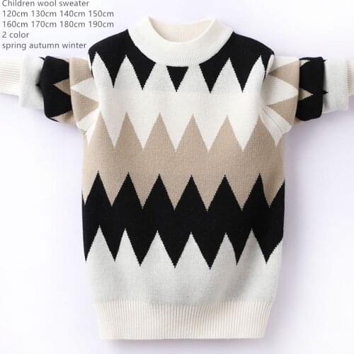 Naizaiga 100% Australia wool white black O-neck Geometric student winter thicken Sweater Boy girl Pullovers FMBR99