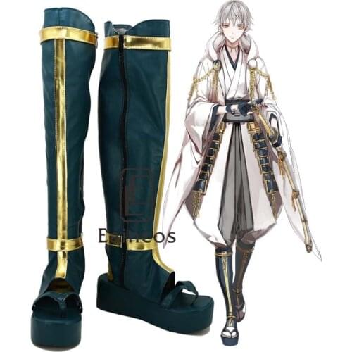 Touken Ranbu Online Tsurumarukuninaga High Boots Cosplay Party Shoes Green Custom-made