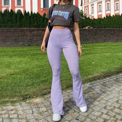 Street Fashion Knitted Flared Pants Stretch High Waist Skinny Flared Pants Ribbed Stretch Casual Trousers 2021