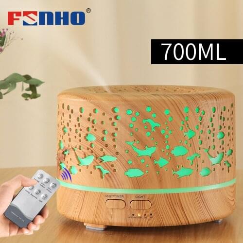 FUNHO 700ML Air Humidifier Aromatherapy Machine Ultrasonic Essential Oil Diffuser Wood Grain Cool Mist Maker Remote Control Home