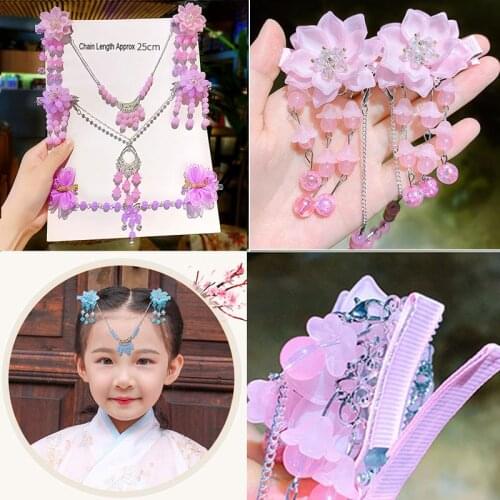 Vintage Girls Forehead Chain Tassel Hairpins Hair Clips Kids Baby Hair Pins Chinese Hanfu Hairgrips Hair Ornaments Accessories