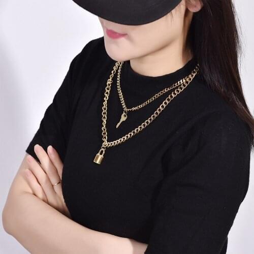 SDA Heavy Stainless Steel Chain Necklace Key Lock Pendant for Women 2021 Trendy link Choker Party Jewelry