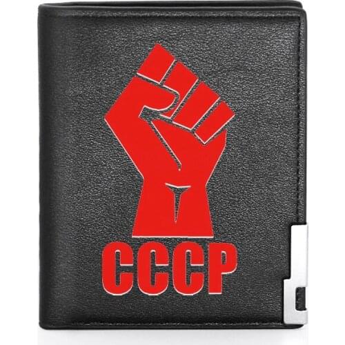 High Quality CCCP Soviet Union Fist Design Wallet Leather Purse Men Women Credit Card Holder Short Male Slim Coin Money Bags