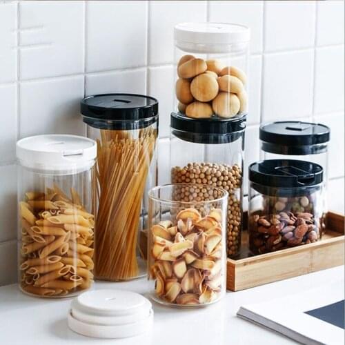 Coffee Glass Jar Cereal Storage Box Jars For Spices Tea Cans Kitchen Bottle With lid One Key Air Extraction Sealed Tank