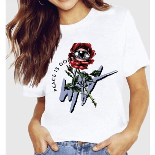 Women Tees Casual Print Graphic Ladies Aesthetic Basic Clothes Lady Tops Streetwear Clothing Female White T Shirt Womens T-Shirt