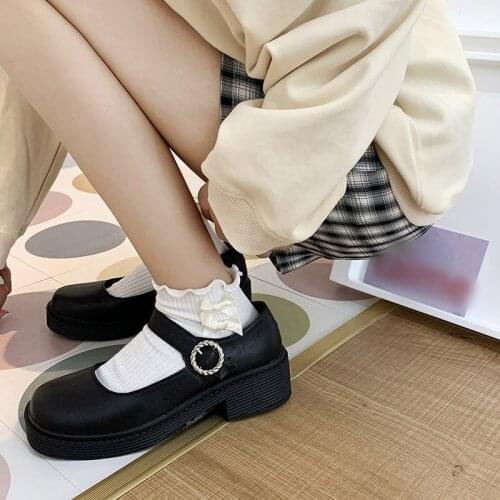Women Square Toe Pumps PU Leather 2021 Ladies Retro Mary Janes Shoes Buckle Platform Womens Cute Shoe Female Casual Footwear