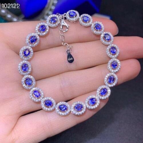 S925 silver natural blue sapphire gem bracelet natural gemstone bracelet Elegant round simple women party gift fine jewelry