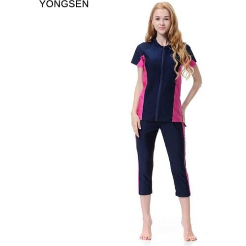 YONGSEN Women Modest Patchwork Full Cover Short Sleeve Swimsuit Islamic Swimsuit muslim Burkinis Muslim Swimwear Female