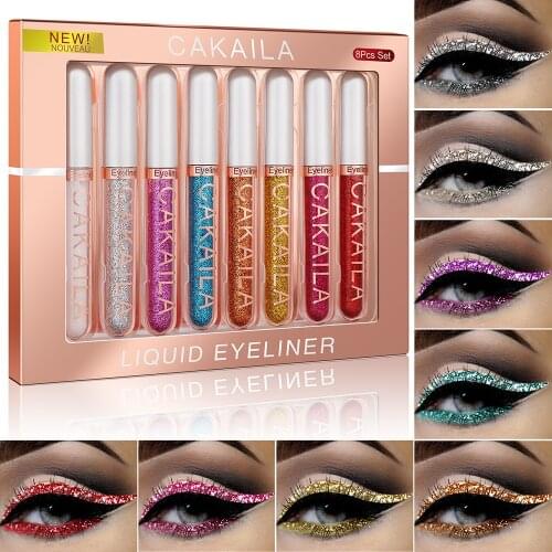 8 Colors/Boxed Liquid Eyeliner Pen Waterproof Quick Drying Eye Liner Pencil Shimmer Glitter 3D Eyeshadow Eye Makeup Cosmetic