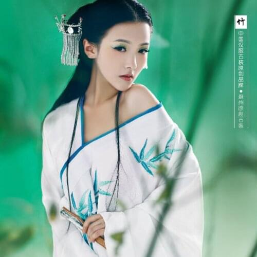 Zhu Bamboo Sexy Thematic Photography Costume for Women White Costume with embroidery bamboo Elegant Costume