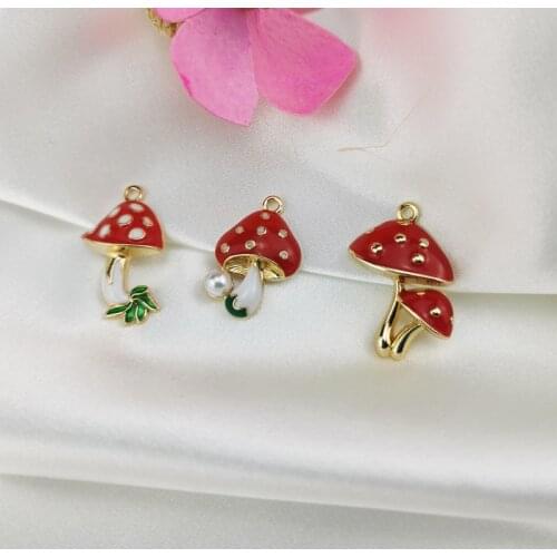 10pcs enamel alloy pearl mushroom charms for jewelry making earring pendant necklace and bracelet charm YZ679