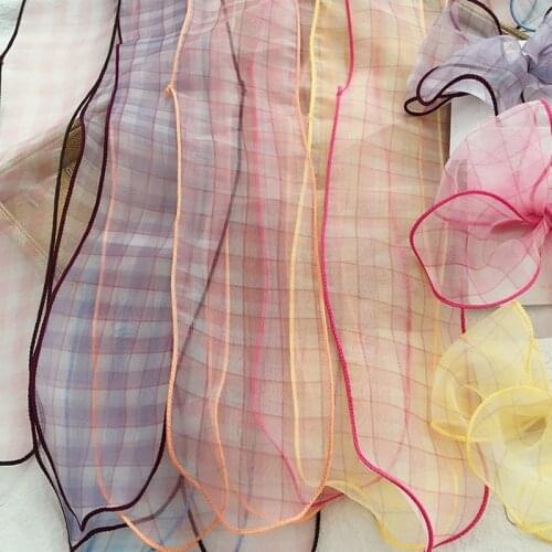 10pcs/lot Cute Tulle Grid Ribbon With Straight Border 6color For Handmade Girls Hairbows Accessories 75mm Width