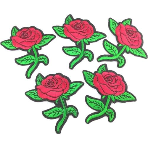 10Pcs/Lot Red Rose Flower Leaves Embroidery Iron On Applique Patches Sewing On Patches Craft Sticker Garment DIY Accessory