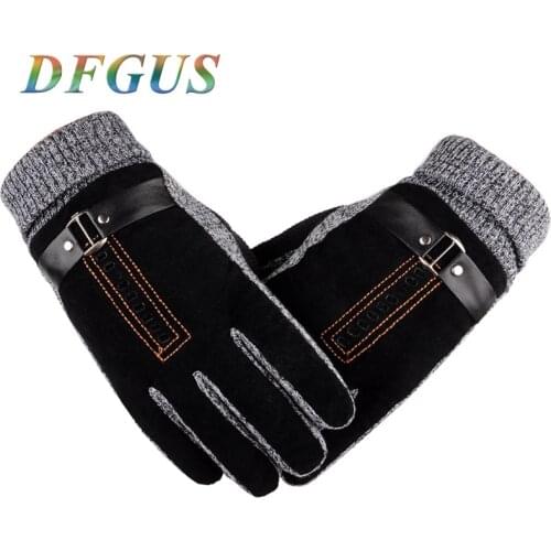 2021 Mens Warm Winter Gloves Genuine Leather Gloves Suede Mittens Male Thick Thermal Leather Gloves Men Knitted Winter Guantes