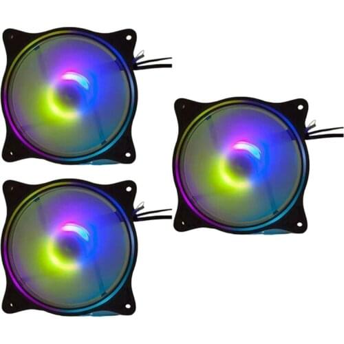 3 Pcs Computer Fans Cooling Fan RGB Internal External Light Emitting Self Rotate RGB Color Change with Controller for Pc